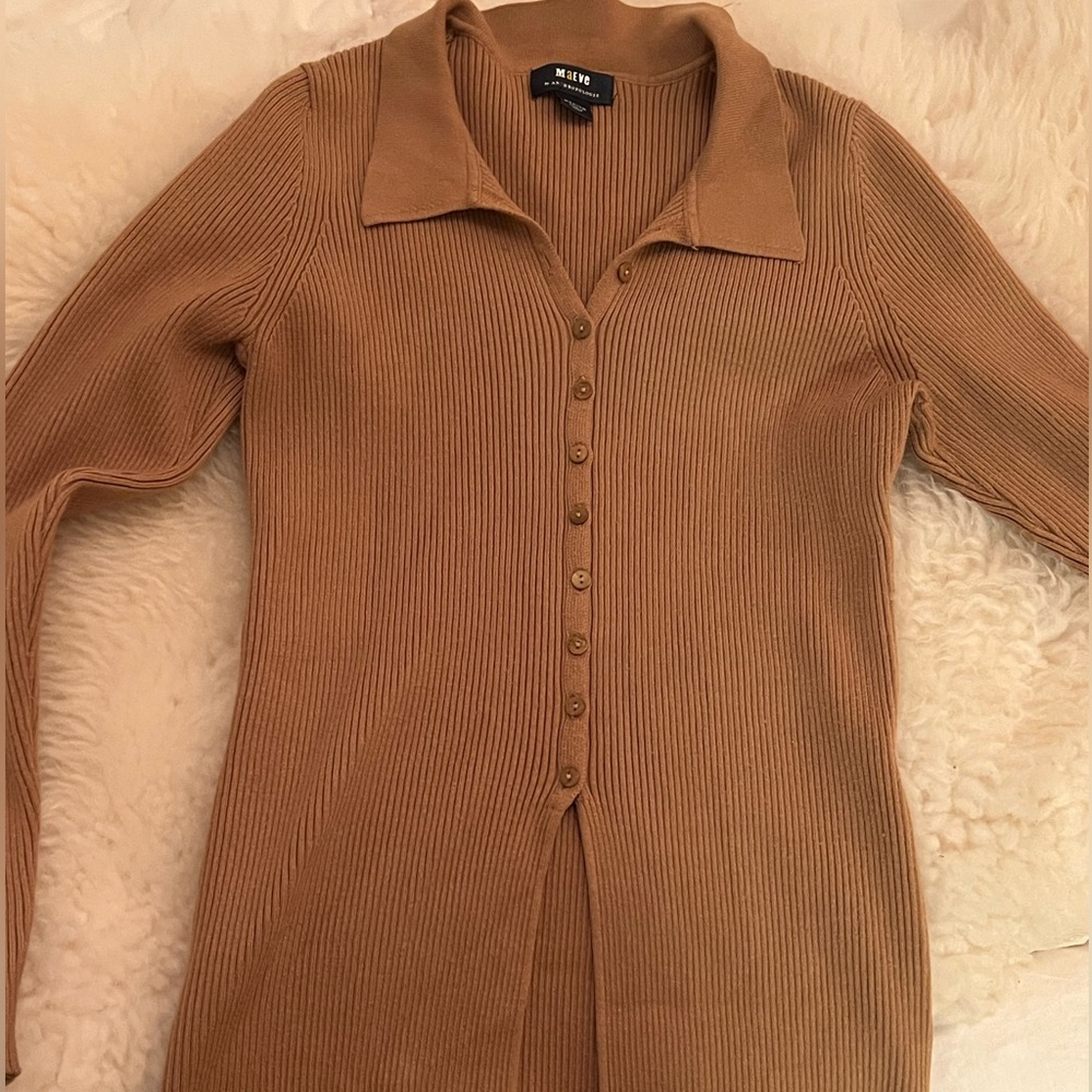 Anthropology Maeve Knit Button Sweater - Tan